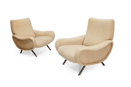 ZANUSO MARCO Lady Coppia di poltrone con struttura metallica a stampo ed...