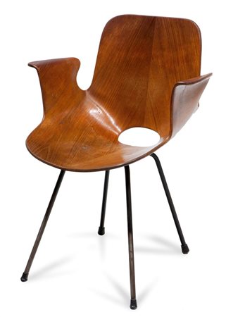 NOBILI VITTORIO Medea Poltroncina in compensato curvato, gambe in metallo...