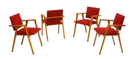 ALBINI FRANCO Luisa Quattro sedie con struttura in legno di noce, sedile e...