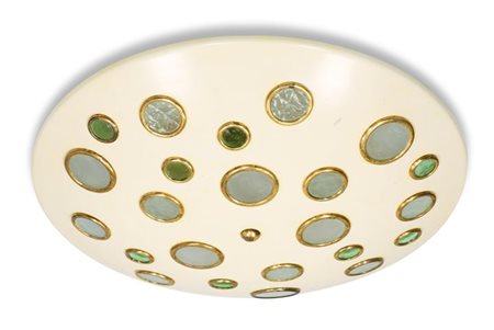 PRODUZIONE ITALIANA Lampada a plafone in metallo laccato e ottone, inserti in...