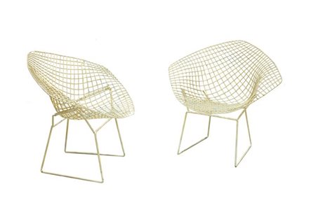 BERTOIA HARRY Diamond N. 421LU Coppia di sedie in tondino metallico saldato e...
