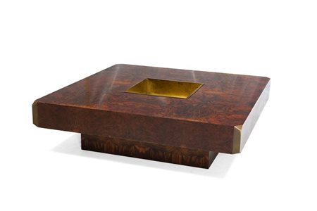 RIZZO WILLY Alveo Tavolino in radica di noce e ottone. Prod. Sabot anni '70...