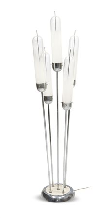 PRODUZIONE ITALIANA Lampada da terra in acciaio cromato e diffusori in vetro...