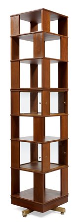 PRODUZIONE ITALIANA Libreria girevole in legno di noce con ante in cristallo....