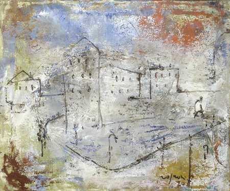Franco Rognoni (Milano, 1913) PAESE GRIGIO, 1970 Olio su tela, cm. 46x55...