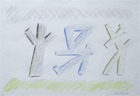 Riccardo Licata (Torino, 1929) COMPOSIZIONE, 1999 Pastelli su carta, cm....