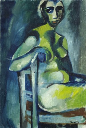 Fernando Farulli (Firenze, 1923 - 1997) NUDO SEDUTO, 1958 Olio su tela, cm....