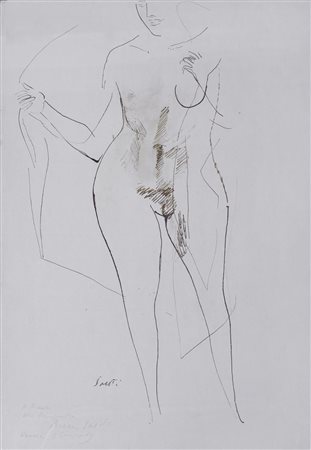 Bruno Saetti (Bologna, 1902 - 1984) FIGURA China e acquarello su carta, cm....