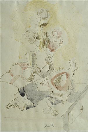 Bruno Saetti (Bologna, 1902 - 1984) NATURA MORTA Tecnica mista su carta, cm....