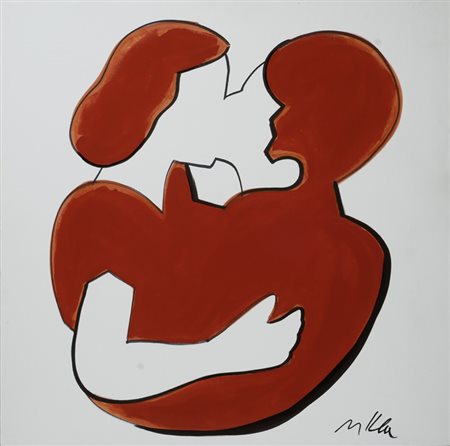 Marco Lodola (Dorno, 1955) IL BACIO Olio su tela, cm. 80x80 Firma in basso a...
