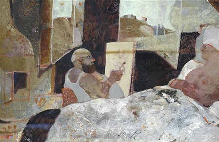 Antonio Possenti (Lucca, 1933) NELLO STUDIO Olio su faesite, cm. 19x29,5...
