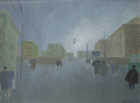 Franco Villoresi (Città di Castello, 1920 - Arezzo, 1975) PIOGGIA, 1952 Olio...