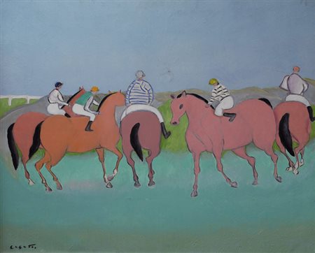 Giuseppe Cesetti (Tuscania, 1902 - 1990) ALLE CORSE, 1978 Olio su tela, cm....