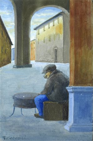 Nino Tirinnanzi (Greve in Chianti, 1923 - 2002) CALDARROSTAIO Olio su...
