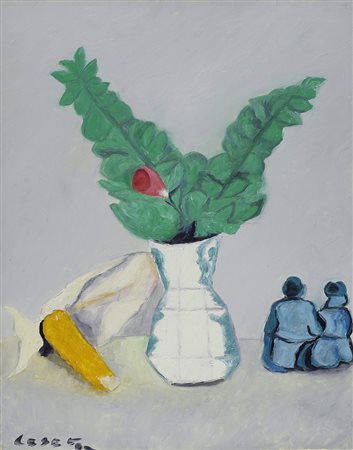 Giuseppe Cesetti (Tuscania, 1902 - 1990) VASO CON STATUETTE, 1980-82 Olio su...