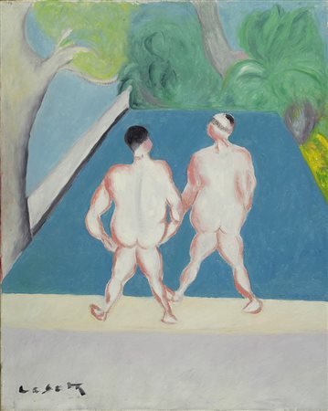 Giuseppe Cesetti (Tuscania, 1902 - 1990) LA PISCINA, ANNI ‘80 Olio su tela,...