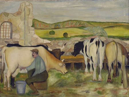 Giuseppe Cesetti (Tuscania, 1902 - 1990) IL MUNGITORE, 1933 Olio su tela, cm....