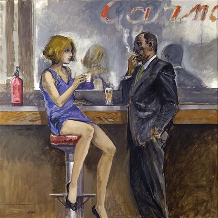 Alberto Sughi (Cesena, 1928) IL GRANDE BAR Olio su tela, cm. 158x160 Firma in...