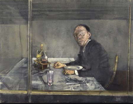 Alberto Sughi (Cesena, 1928) AL RISTORANTE Oio su tela, cm. 70x90 Firma in...