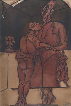 Valerio Adami (Bologna, 1935) FIGURE Acquerello su carta, cm. 57,5x38 Firma...