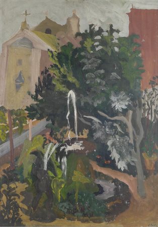Corrado Cagli (Ancona, 1910 - Roma, 1976) GIARDINO CON FONTANA, (1940) Olio...