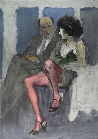 Alberto Sughi (Cesena, 1928) AL BAR, 1985 Olio su tela, cm. 100x70 Firma in...