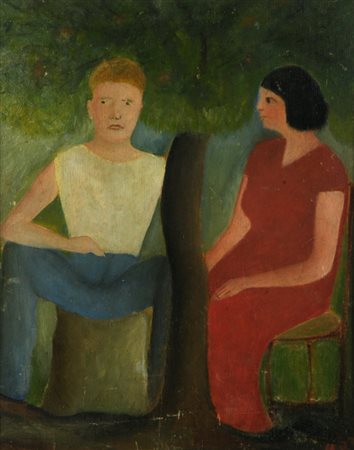 Giuseppe Cesetti (Tuscania, 1902 - 1990) FIGURE SEDUTE, (PRIMI ANNI ‘30) Olio...