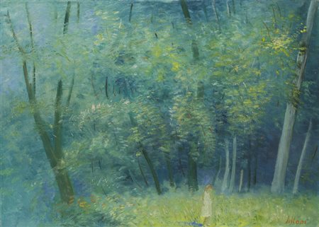 Umberto Lilloni (Milano, 1898 - 1980) PAESAGGIO E FIGURA Olio su tela, cm....