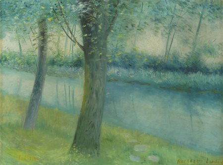 Umberto Lilloni (Milano, 1898 - 1980) PAESAGGIO LOMBARDO Olio su tela, cm....