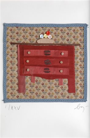 Enrico Baj (Milano, 1924 - 2003) PUDDING, 2000 Collage polimaterico su carta,...