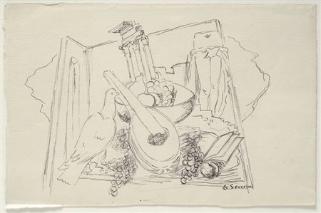 Gino Severini (Cortona, 1883 - Parigi, 1966) COMPOSIZIONE, 1950 Penna su...