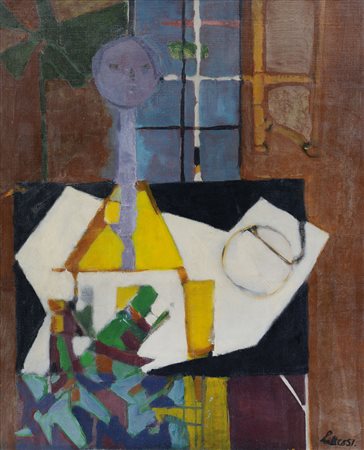 LATTES MARIO Torino 1923 - 2001Interno con figura, 1951olio su tela cm....