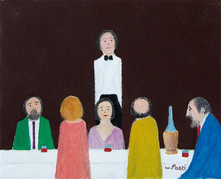 POZZI WALTER Bergamo 1911 - Milano 1989Osteriaolio su tela cm. 24x30, firma...