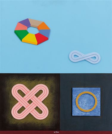 DEL PEZZO LUCIO Napoli 1933Nell'azzurrocollage, colore acrilico su legno cm....