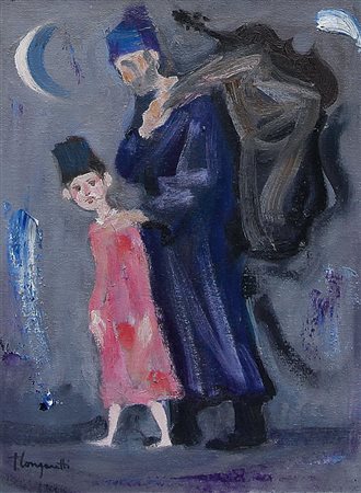 LONGARETTI TRENTO Treviglio (Bg) 27/09/1916Mendicante in viola e bambinoolio...