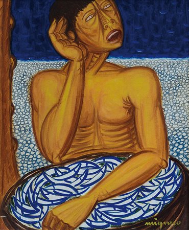 MIGNECO GIUSEPPE Messina 09/02/1908 - Milano 28/02/1997Pescatoreolio su tela...