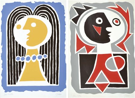 GISCHIA LEON Dax 1903 - Parigi 1991 Figure lotto di 2 litografie es. p.d.a....