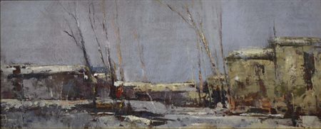 GALLETTI GIUSEPPE S. Dona' di Piave 1911 Giorno d'inverno olio su tavola...