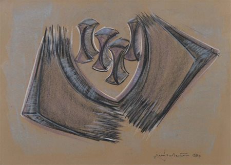 BENETTON SIMON Treviso 1933 Progetto 1970 tecnica mista su carta 48x67 firma...