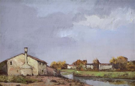 GALLETTI GIUSEPPE S. Dona' di Piave 1911 Paesaggio della trevigiana olio su...