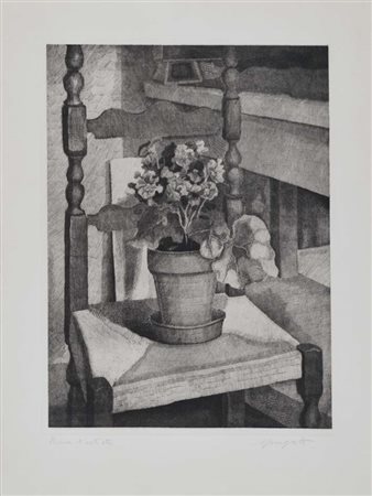 MONGATTI VAIRO Firenze 1934 Pianta fiorita sulla sedia acquaforte es. p.a....