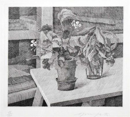 MONGATTI VAIRO Firenze 1934 Vasi di fiori acquaforte es. 15/120 25x28,5...