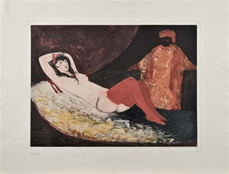 FIUME SALVATORE Comiso 1915 - Milano 1997 Sultano con odalisca acquaforte...