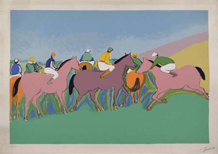 CESETTI GIUSEPPE Tuscania 1902 - Viterbo 1991 Fantini a cavallo litografia...