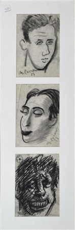 CARRARO MARIO Mestre 1896 - 1978 Ritratti 1954 lotto di 3 carboncini su carta...