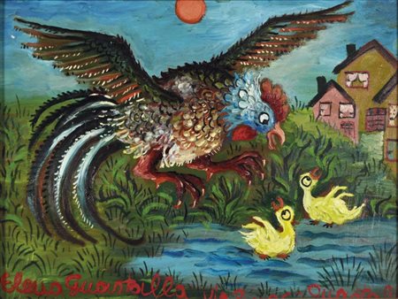 GUASTALLA ELENA 1936 La rincorsa olio su faesite 30x40 firma in basso a...