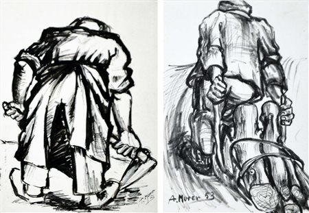 MURER AUGUSTO Falcade 1922 - Padova 1985 Contadini 1953 lotto di due tecniche...