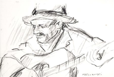 NOVATI MARCO Venezia 1895 - 1975 Suonatore disegno a carboncino su carta...