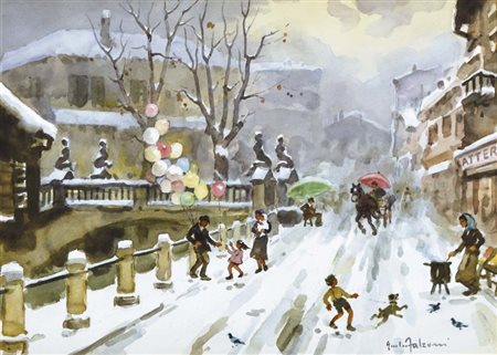 FALZONI GIULIO Marmirolo (Mn) 1900 - Milano 1978 Vecchia Milano ponte delle...