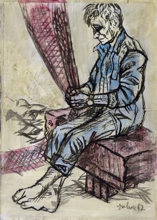 EULISSE VINCENZO Venezia 1936 Figura 1962 tecnica mista su carta intelata...